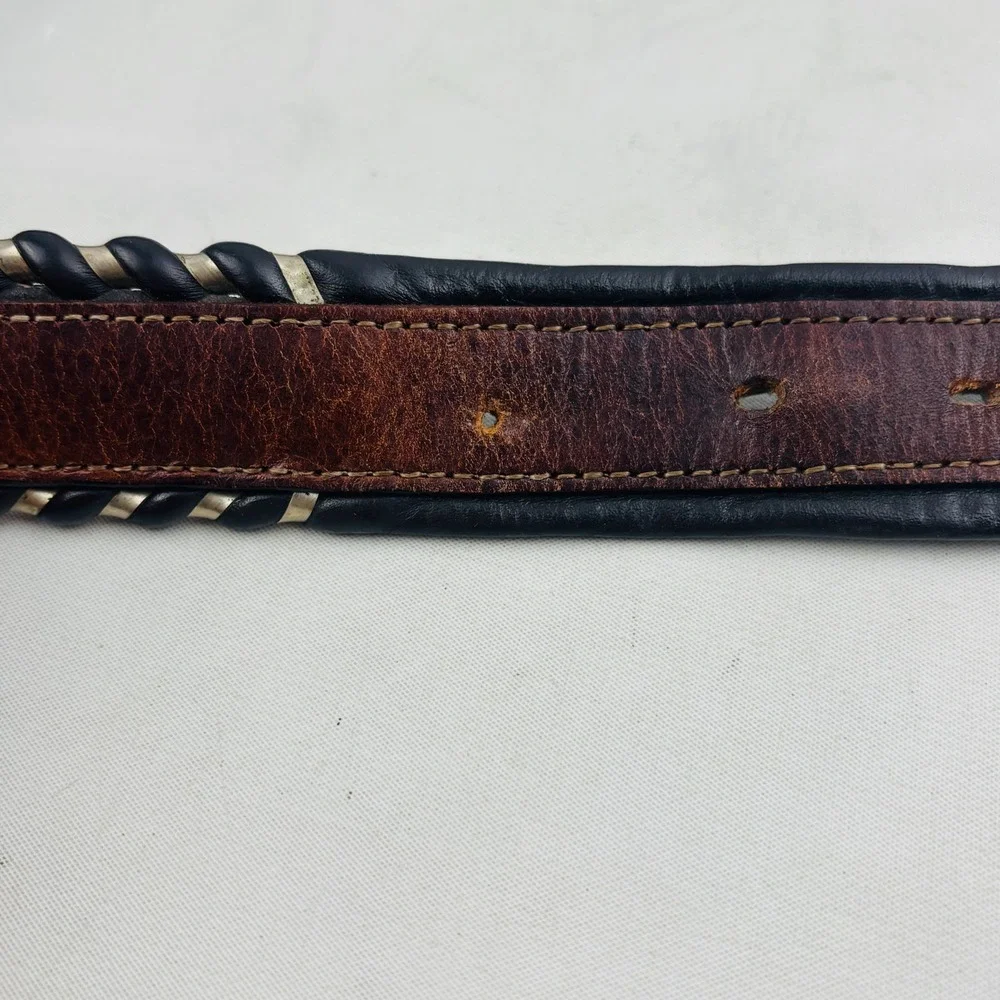 Crumrine Floral Silver Nickel Buckle Simco Saddles‎ Brown Leather Belt Waist 30